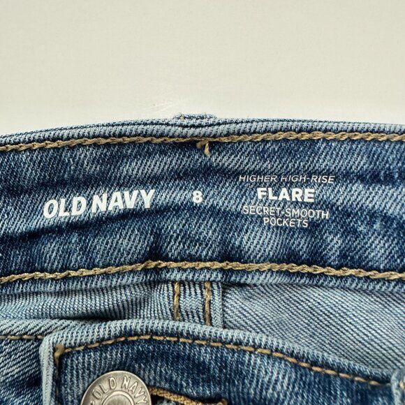 Old Navy Higher High Rise Flare Distressed Women's size 8 Medium Blue Denim Jean - Picture 3 of 5